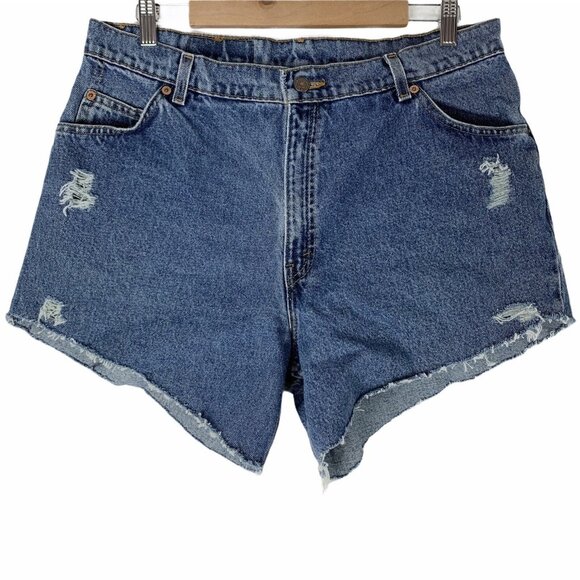 Vintage Levis Shorts Jean 90s Distressed Cut Offs Light Medium Wash Denim 16